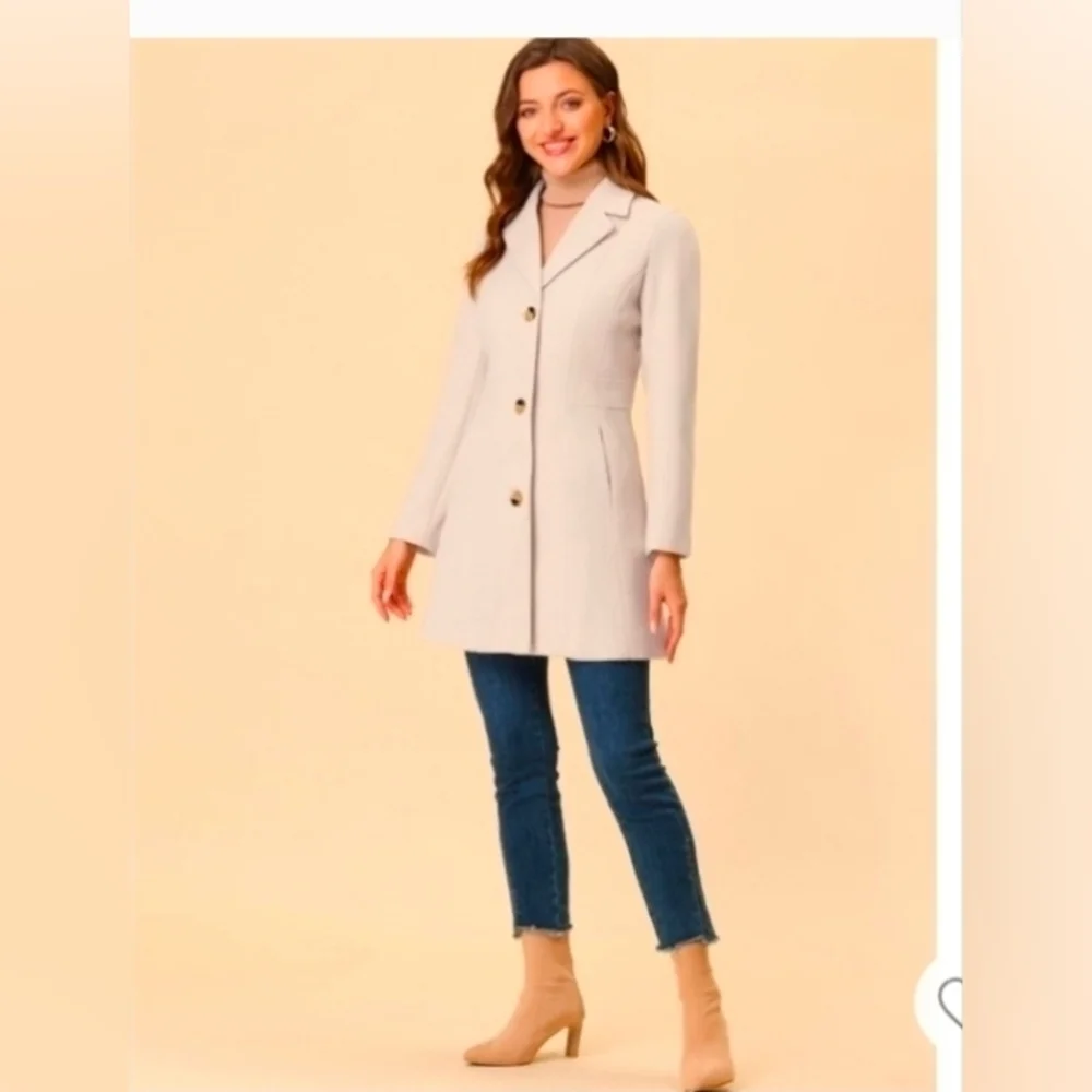 Allegra K Women's Notched Lapel Single Breasted Long Sleeve Winter Coats